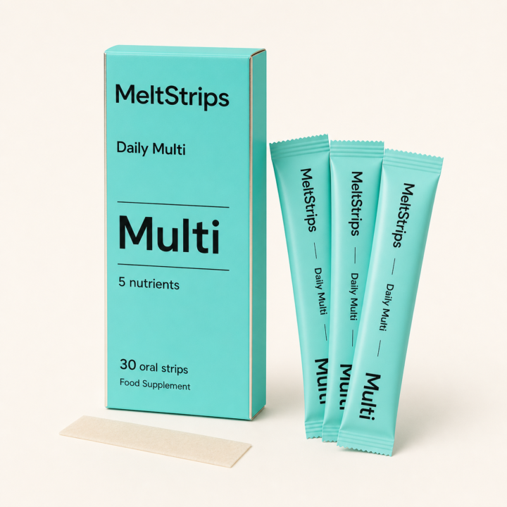 Daily Multi Oral Strips proposed MeltStrips packaging with individually wrapped oral strips