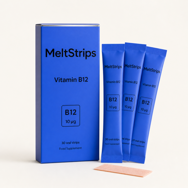 Vitamin B12 Oral Strips proposed MeltStrips packaging with individually wrapped oral strips