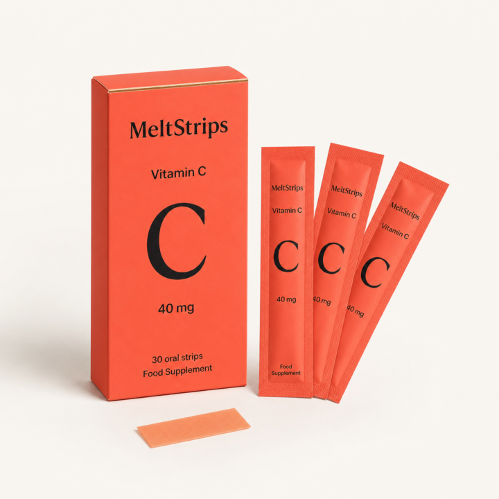 Vitamin C Oral Strips proposed MeltStrips packaging with individually wrapped oral strips