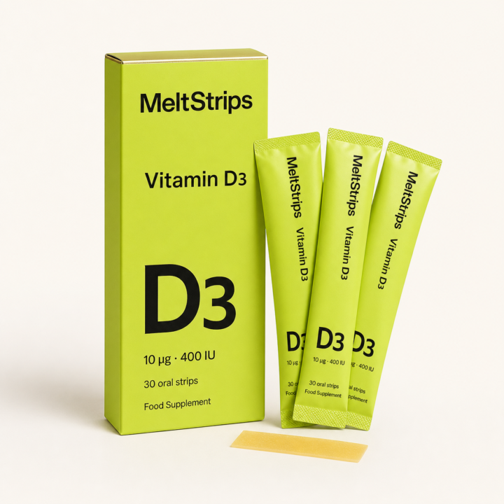 Vitamin D3 Oral Strips proposed MeltStrips packaging with individually wrapped oral strips